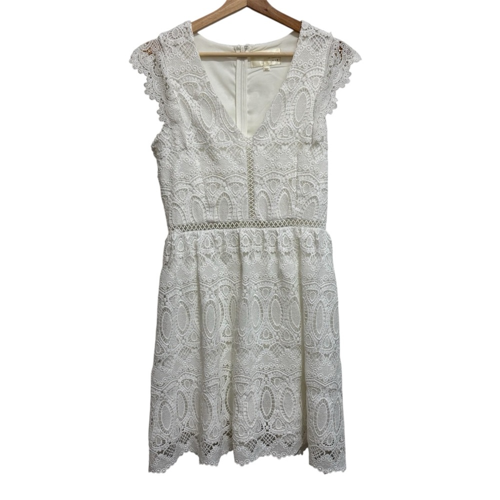 J.O.A. Los Angeles Lace Overlay Fit & Flare Mini Dress Women Medium White Bridal